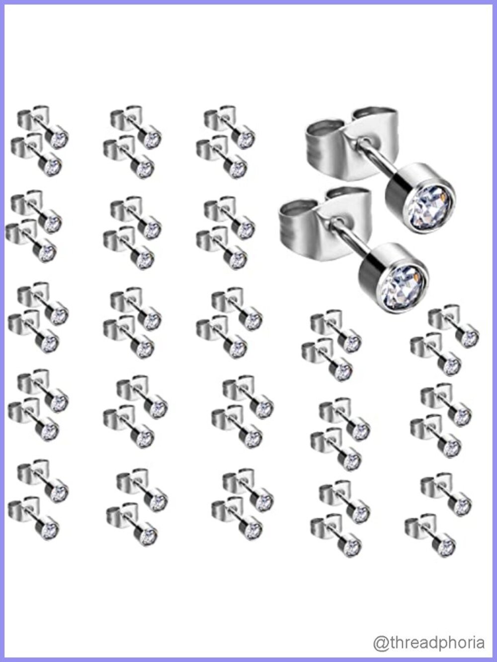 20 Pairs 4mm Surgical Steel Piercing Studs Cubic Zirconia Earrings